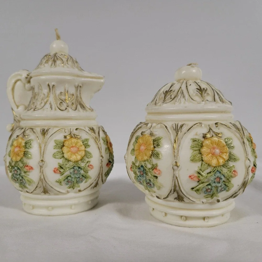 Kerzen Vintage Floral Cream Pitcher Creamer and Sugar Bowl Candles‎ Set